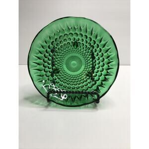Vintage Four Green Glass Footed Dishes Bowls Teardrop Embossed Scalloped Edge